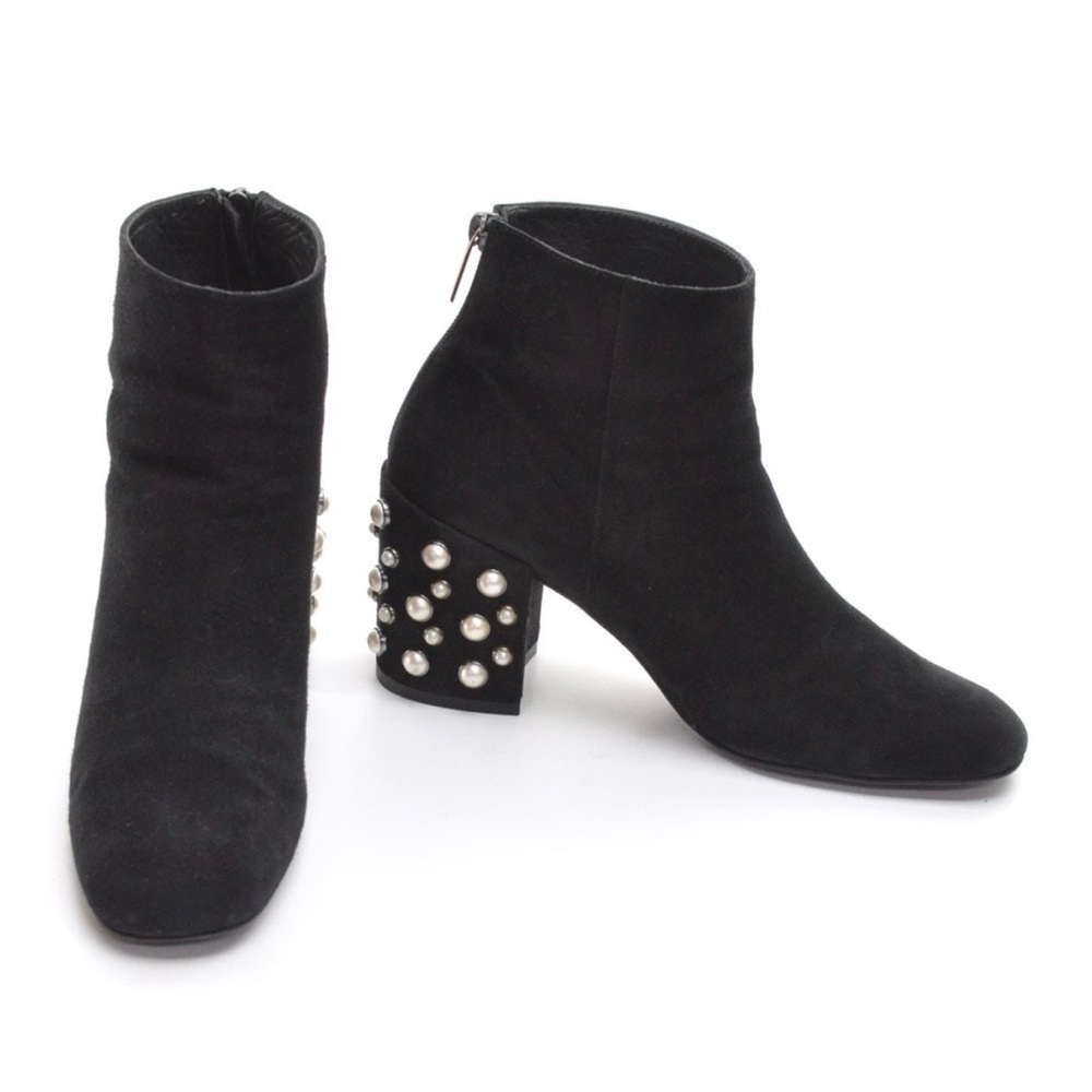Stuart Weitzman Black Ankle Boots with Pearl Accents